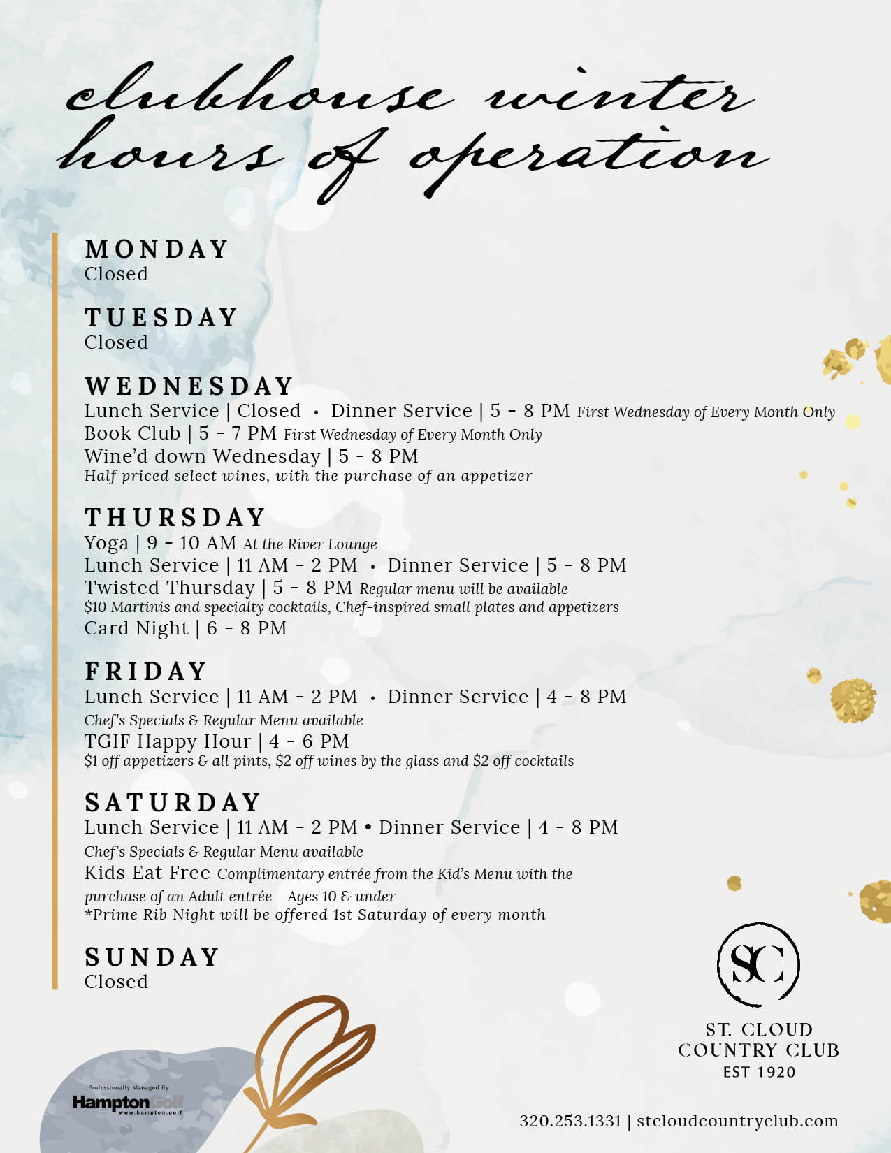 SCCC Winter Clubhouse Hours of Operation Feb 2023 EMAIL